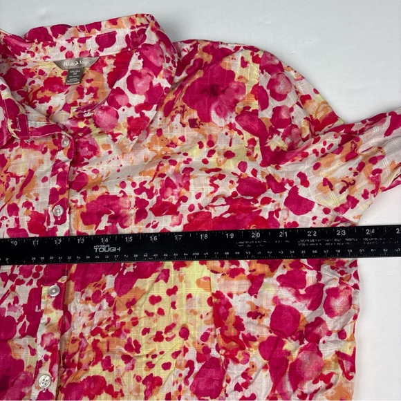 White Stag Women XXL Shirt Pink White Yellow Floral Long Sleeve Roll Tab Cotton - Picture 5 of 6